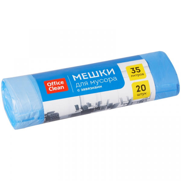 Мешки д/мусора 35л с завязками OfficeClean в рулоне 20шт. ПНД 10мкм, 48*52 см, синие