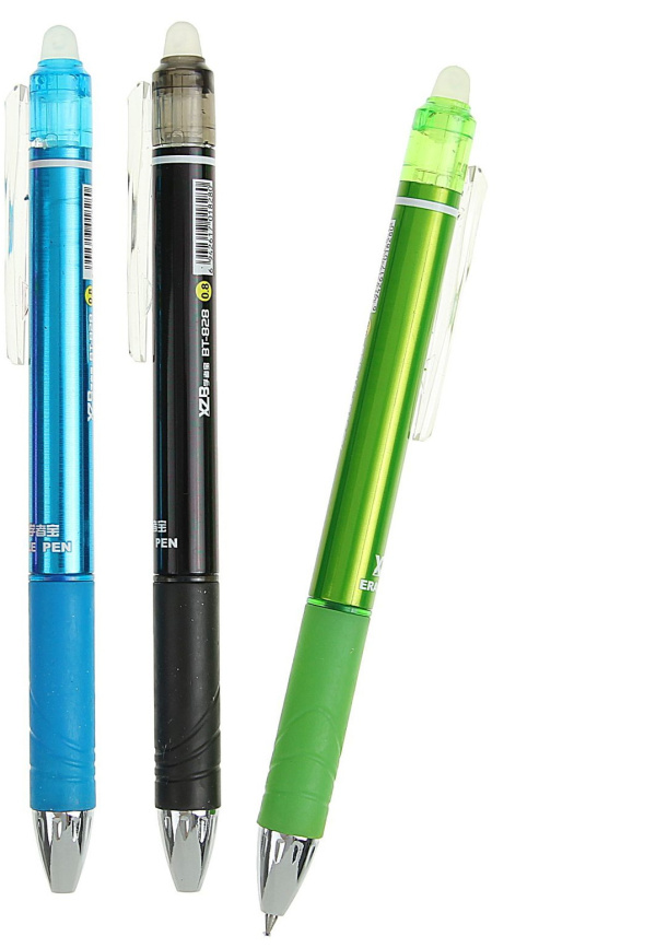 Ручка шариковая со стираемыми чернилами, линия 0,8 мм, стержень синий, корпус тонированный с резинов