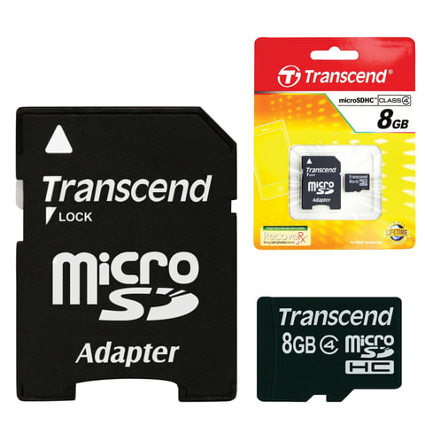 Карта памяти micro SDHC 8GB TRANSCEND скорость передачи данных 4 Мб/сек (class4) с адаптером