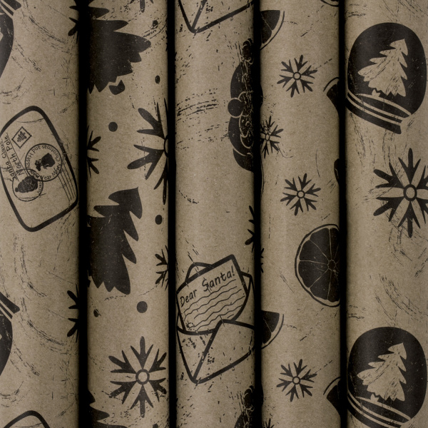 Бумага упаковочная новогодняя "Kraft Collection", 70x100 см, 5 дизайнов ассорти, ЗОЛОТАЯ СКАЗКА