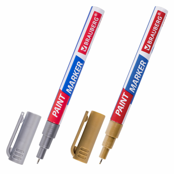 Маркер-краска лаковый EXTRA (paint marker) 1 мм, НАБОР 2 цвета, ЗОЛОТОЙ/СЕРЕБРЯНЫЙ, УСИЛЕННАЯ НИТРО-