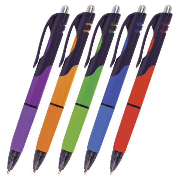 Ручка шариковая BRAUBERG автомат. "Energy", корпус трехгранный ассорти,  0,7мм, рез.держ, син,141454