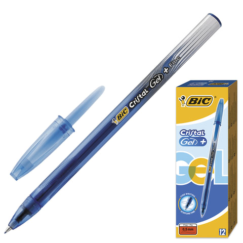 Ручка гелевая BIC "Cristal Gel+", корпус тонированный синий, узел 0,5 мм, линия 0,27 мм, синяя, 9054