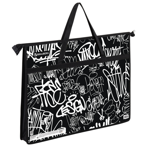 Папка для рисунков и чертежей с ручками BRAUBERG А3, пластик, молния сверху, "Graffiti", 272233