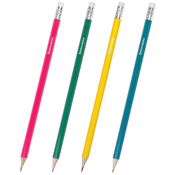 Каранд. ч/г BRAUBERG "Neon" (Неон), НВ, неон-ассорти, с резинкой, заточенный, карт. упак., 180613