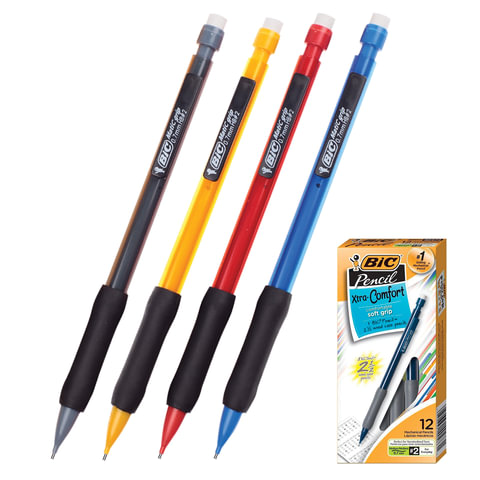 Карандаш мех. BIC "Matic Grip", корпус ассорти, рез.держ., ластик, 0,7мм, 890284